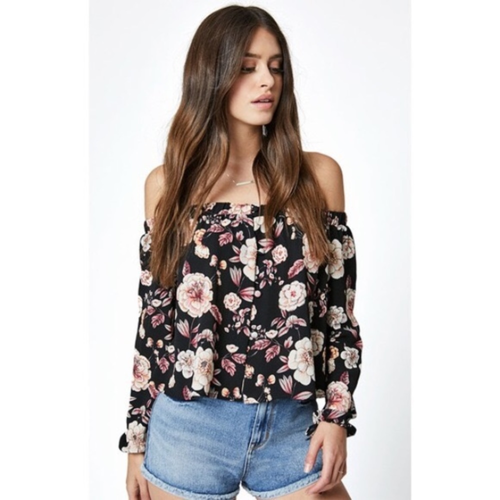 Button Front Off The Shoulder Top